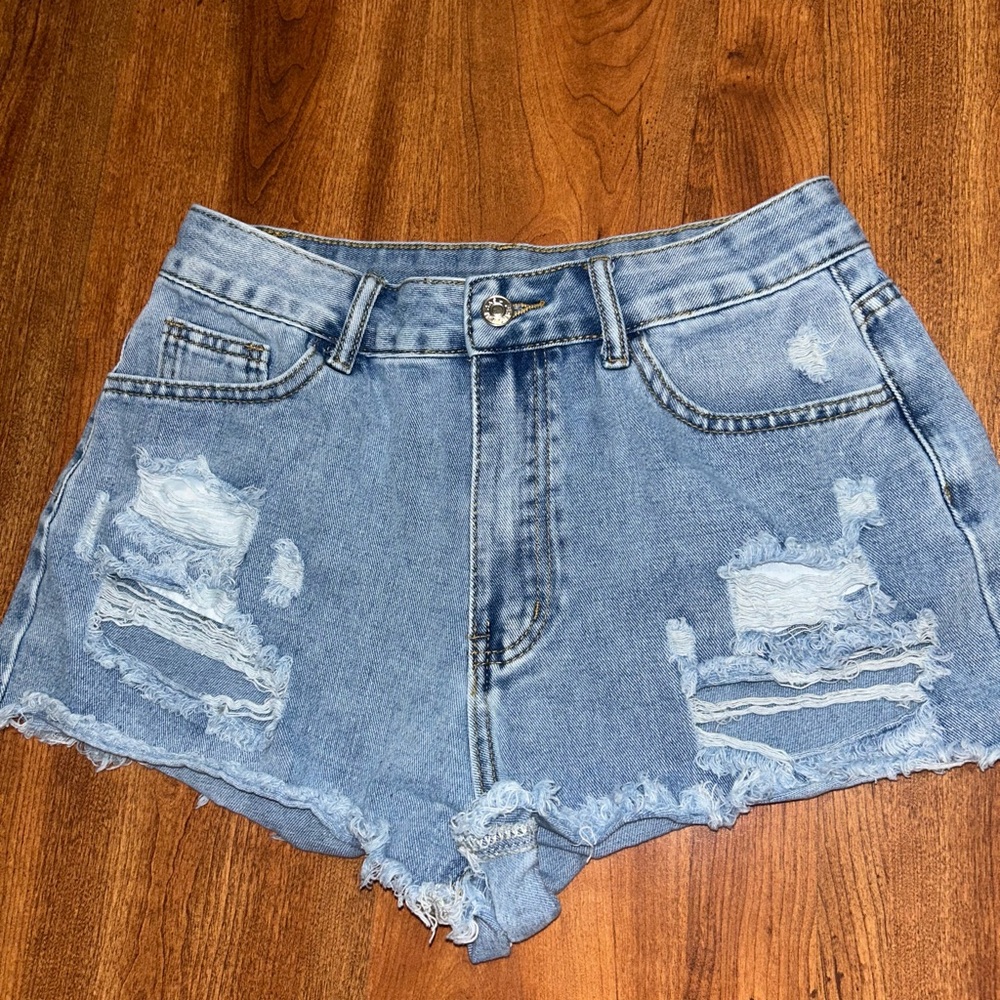 SHEIN Blue Distressed Jean Shorts